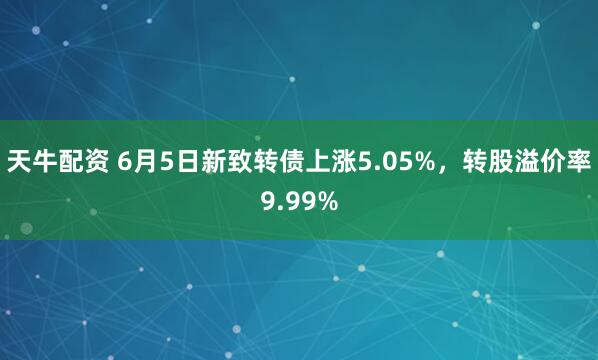 天牛配资 6月5日新致转债上涨5.05%，转股溢价率9.99%